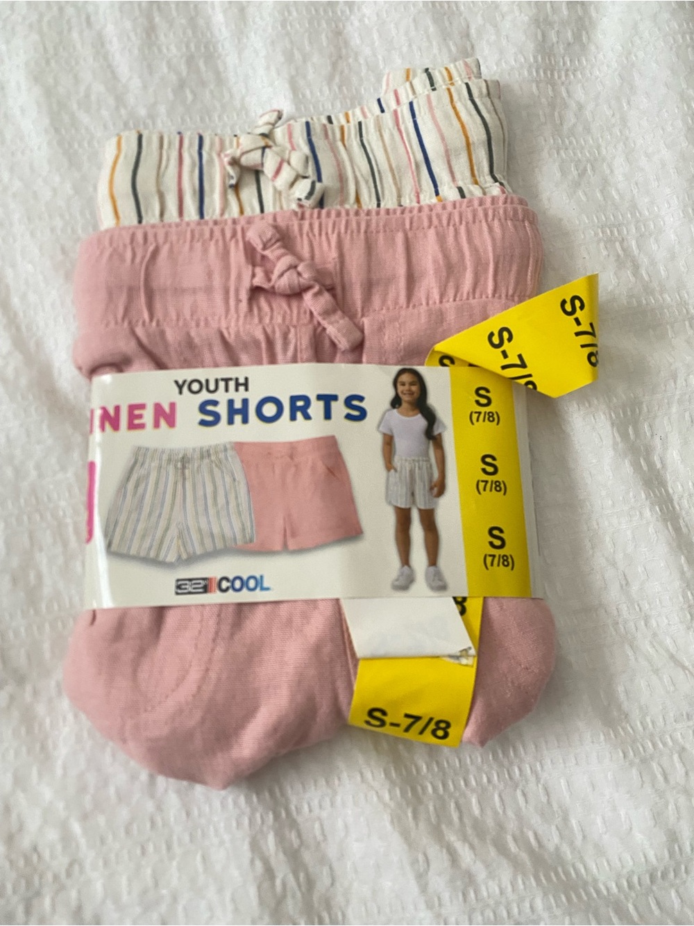 32 Degrees Kids Pink & Multicolor Striped Linen Shorts Set